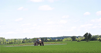 Sprayer in soybean field spraying herbicide